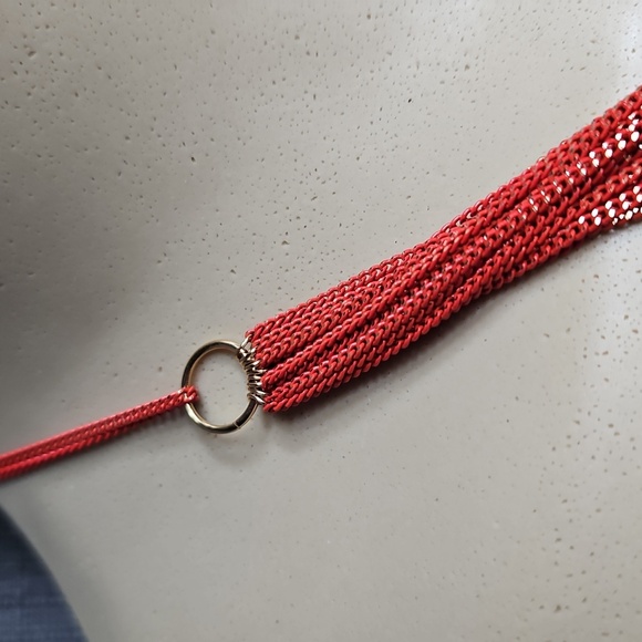 MULTI-STRAND RED NECKLACE WITH GOLD SHIMMER - Picture 4 of 7